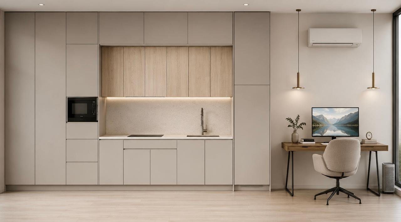 Cocina equipada y espacio de trabajo de una unidad LINK